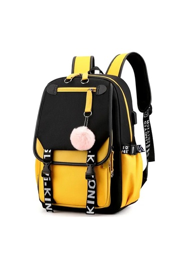 Dawndesslogenç Kızlar Usb Portlu Büyük Okul Çantası - Moda Siyah Pembe Sırt Çantasıbej Bej