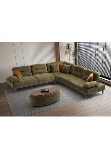 Riva Ahşap Ayaklı Köşe Takımı Yeşil