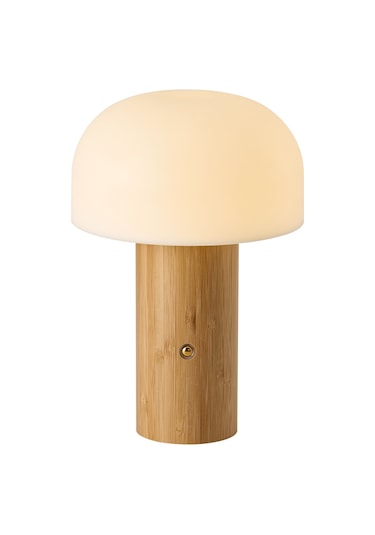 Olwa Ahşap Detaylı Pilli Kablosuz Dokunmatik Şarjlı Led Mantar Abajur Masa Lambası Ahşap