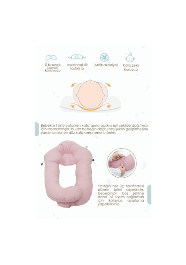 Mordesign 2'si 1 Arada Bebek Sarılma Ve Şekillendirme Yastığı, Düz Kafa Yastığı,pamuklu,uyku Yastığı Pudra Zg10194-7