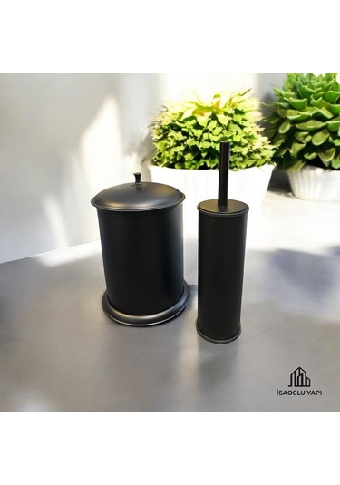 İsaoğlu Yapı Siyah Çöp Kovası Ve Fırça Seti Rustik Siyah Kova Pirinç Siyah