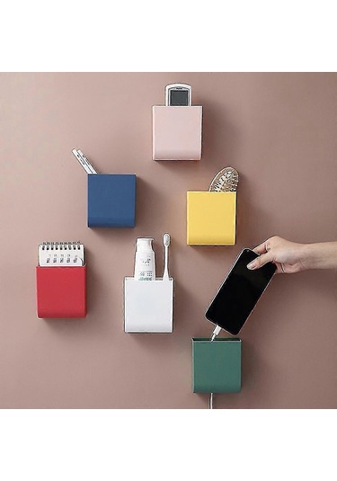 Ganzhoushop Kendinden Yapışkanlı Düzenleyici Saklama Kutusu Uzaktan Kumanda Tutucu Medya Düzenleyici Telefon Uzaktan Kumandası İçinpembe