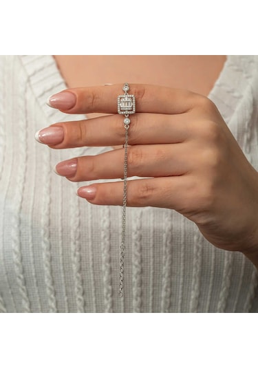 Gümüş Kare Baget Taşlı Kadın Bileklik Gümüş