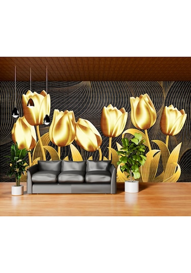 3d Altın Rengi Laleler Poster Duvar Kağıdı Renkli