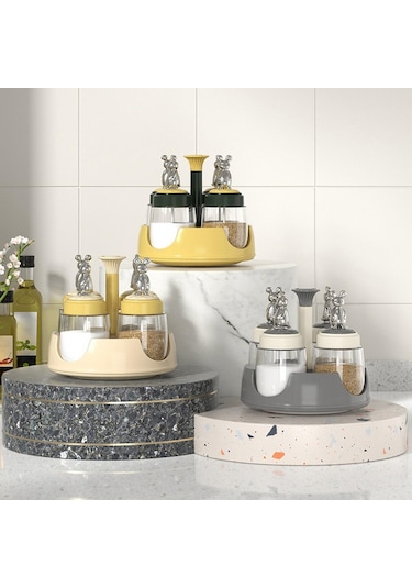 Suntek Magideal 4 Baharat Kavanozlu Döner Baharatlık Düzenleyici Yeşil