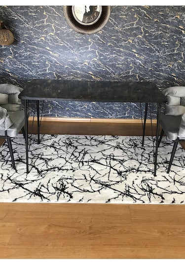 Yirmi15 Siyah Metal Ayaklı 70x110 Siyah Mermer Desen Mutfak-balkon-çalışma Masası