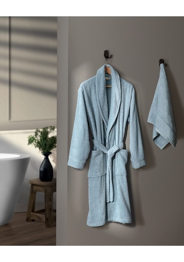 Madame Coco Avril Şalyaka Unisex Bornoz Set Mavi