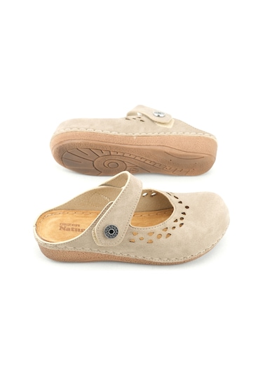 Gezer Yazlık Kadın İç Tabanı Hakiki Deri Cırt Cırtlı Terlik Gt1yze.11236.00.014.g8 Krem