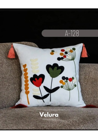 Dekoratif Kırlent & Pinterest Kırlent & Keten Kumaş - Nakış İşleme & A128 Turuncu - Yeşil