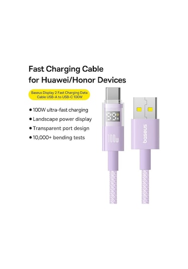 Baseus Display 100w Usb-a - Type-c Hızlı Şarj Kablosu, Uzunluk:2m