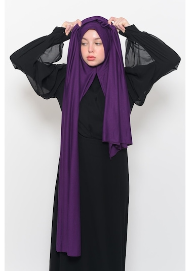 Hazır Pratik Geçmeli Lüks Düz Penye Şal Çapraz Hizalı Mürdüm