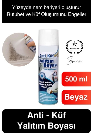 Premium Anti Küf Yalıtım Boyası Sprey Beyaz Rutubet Oluşumunu Engeller Duvar Derleme Önleyici 500 Ml