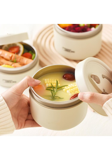 House Pratik Hp107 Çantalı Paslanmaz Çelik 2'li 600 + 440ml Lunch Box Yemek Kabı Krem