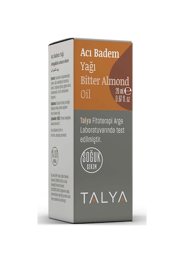 Talya Soğuk Sıkım %100 Saf ve Doğal  Acı Badem Yağı 20 ML