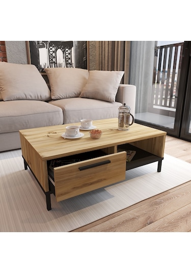 Robin Home Orta Sehpa Metal Ayaklı Çekmeceli Keçe-Siyah Dg18