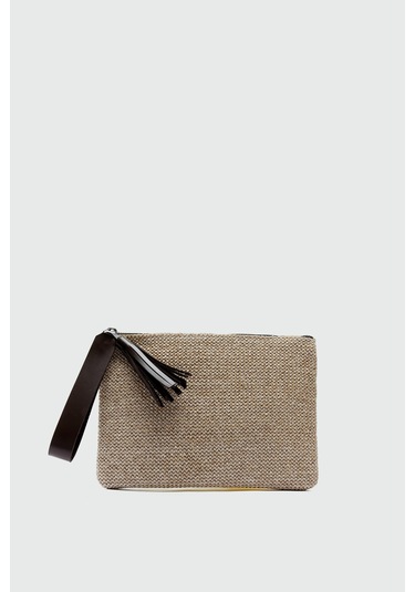 Shule Bags Juno Püskül Detaylı Hasır Clutch Çanta Kahve Kahve