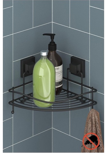 Tekno Tel Ef-250 Yapışkanlı Tek Katlı Köşelik Banyo Rafı Siyah
