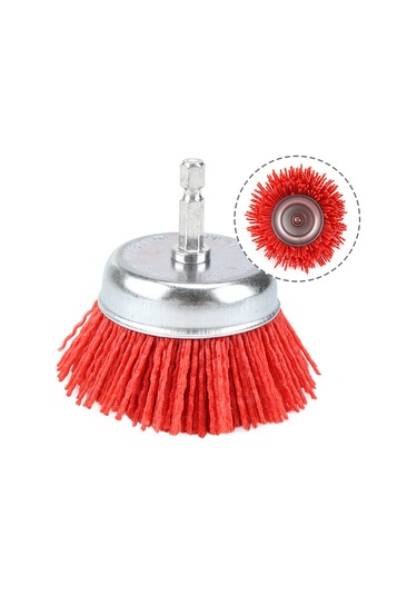 Singree Matkap İçin 3 İnç Naylon Tel Fırça - 1/4 İnç Şaftlı Kırmızı