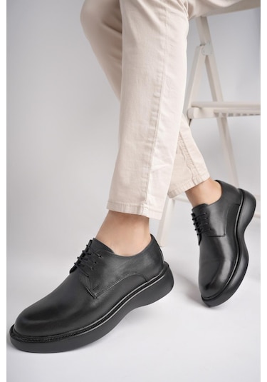 Muggo Smith Garantili Günlük Klasik Hakiki Deri Casual Rahat Ortopedik Kalın Taban Erkek Ayakkabı Siyah