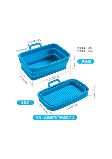 Mavi Katlanabilir Fırın Tavası Silikon Hava Fritöz Mikrodalga Fırın Gıda Sınıfı Özel Dikdörtgen Fritöz Fırın Tavası Saklaması Kolay Mavi