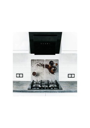 2' Li 40X52 CM Benim Kahvem Desenli Cam Kesim Tablası ve Ocak Kor