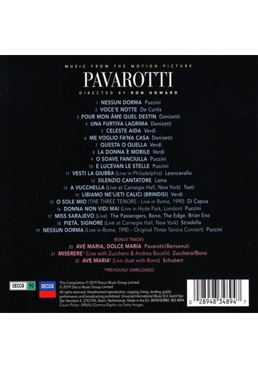 Luciano Pavarotti - Pavarotti Original Motion Picture Soundtrack Cd