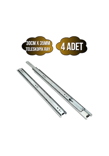 Teleskobik 35mm Çekmece Ray Bilyeli Mobilya Dolap Rayı 30cm 35mm 4 Takım Krom Çok Renkli