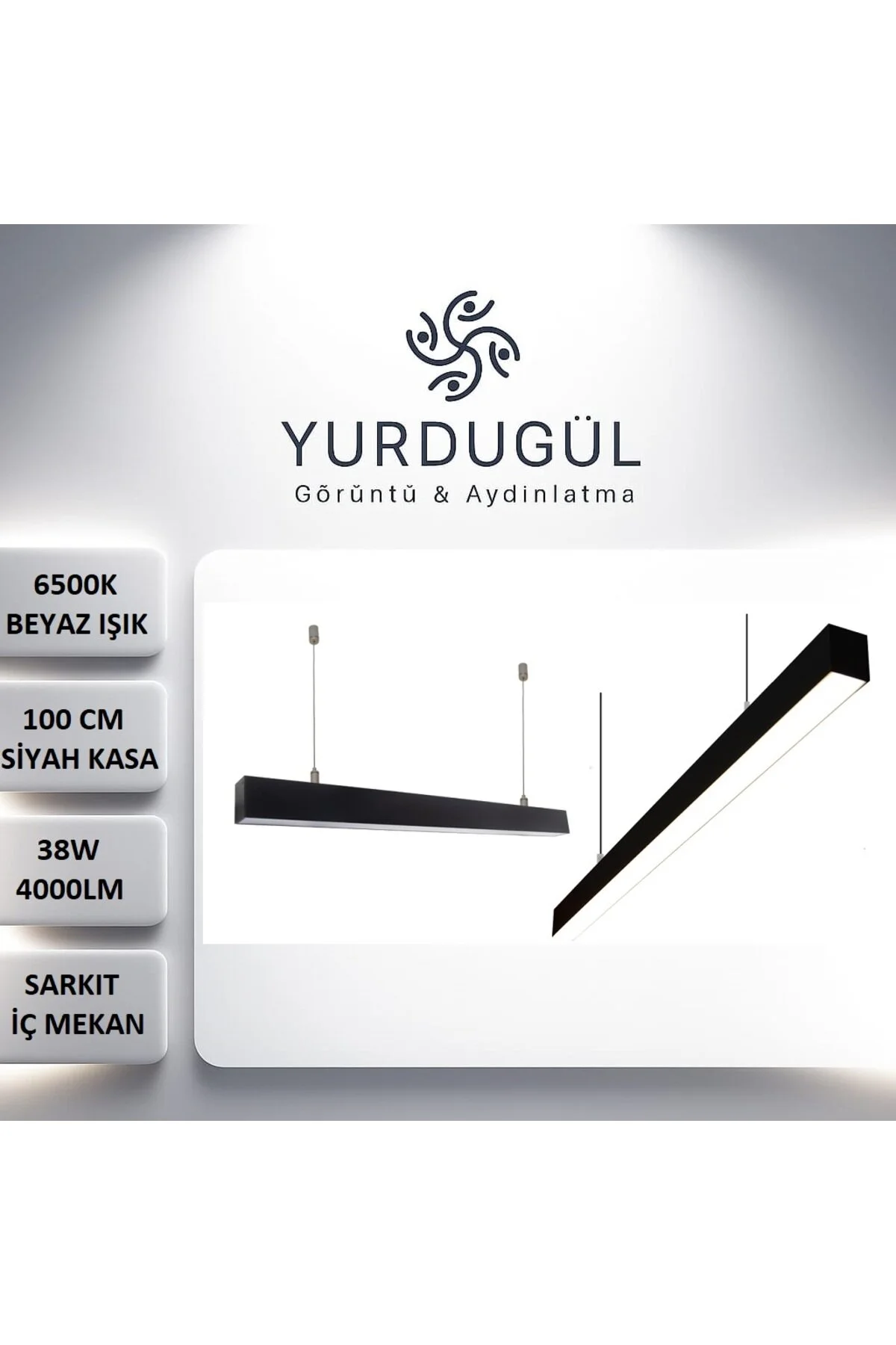 100 Cm Sarkıt Linear Led Armatür Siyah Kasa 6500k Beyaz Işık Siyah