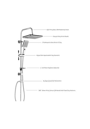 Eca Tiera Banyo Bataryası+t-may Banyo Sümbül Kare Tepe Duş Takımı Krom