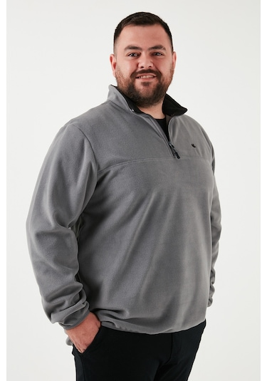 Buratti Regular Fit Anti-Pilling Büyük Beden Dik Yaka Kışlık Şardonlu Erkek Polar 5906001B Gri