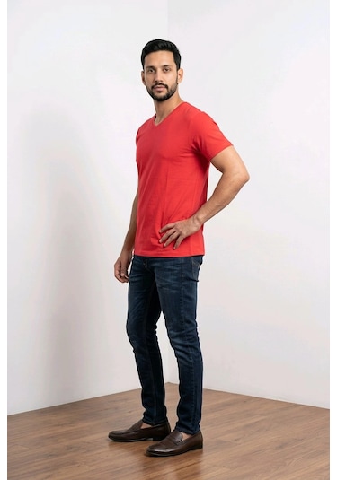 Biçomi Premium Comfort Modern Fit V-yaka Tişört Kırmızı