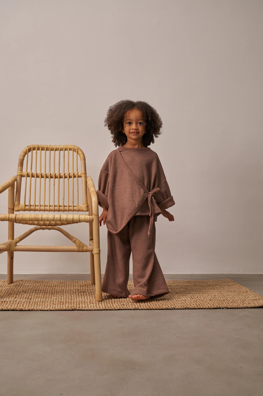 Kahverengi Waffle Bağlamalı Takım Kahverengi