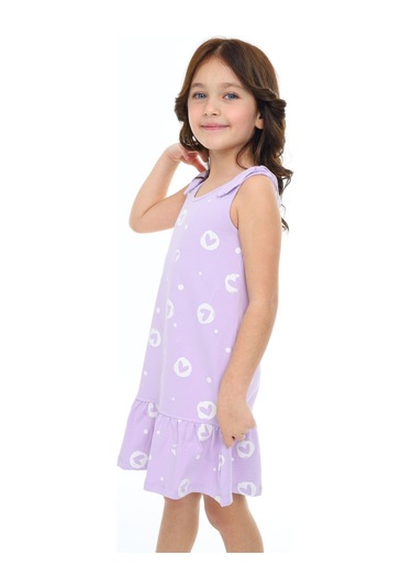 Toontoy Kız Çocuk Kalp Baskılı Elbise Lila