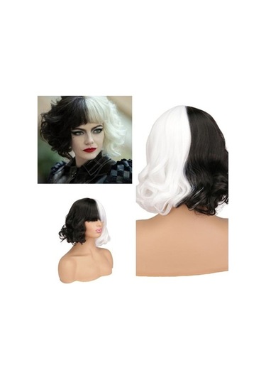 Novahub Siyah-beyaz Dalgalı Kadın Peruk, Kadılar Bayramı Cosplay İçin Sihirli Saçlar