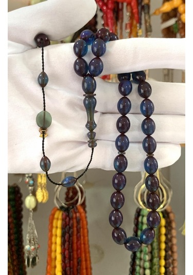 Mavi Sedefli Ateş Kehribar Tesbih