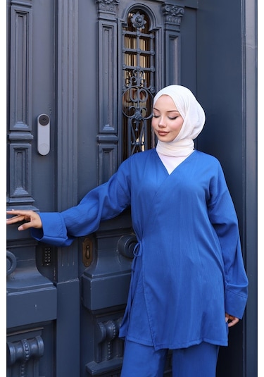 Misskayle Bağlama Detaylı Kimono Takım İndigo I Ndigo
