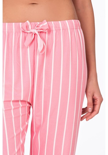 Kompedan Kadın Süet Pembe Çizgili Pijama Tek Alt Desen 14