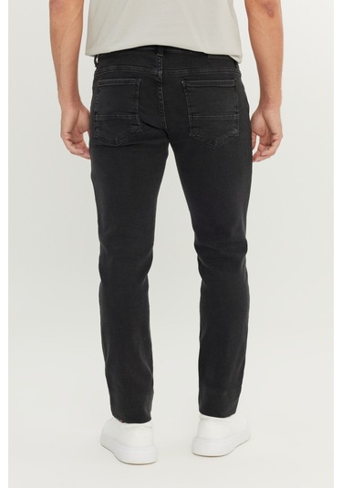 Erkek Sıyah Pamuklu Slim Fit 5 Cep Esnek Jean Denim Kot Pantolon Siyah