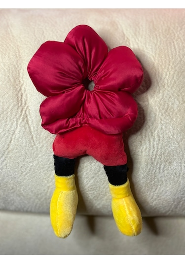 Mickeyy Mouse Figürlü Saten Puantiyeli Scrunchie Simit Toka - Çılgın Topuz Tokası Kırmızı