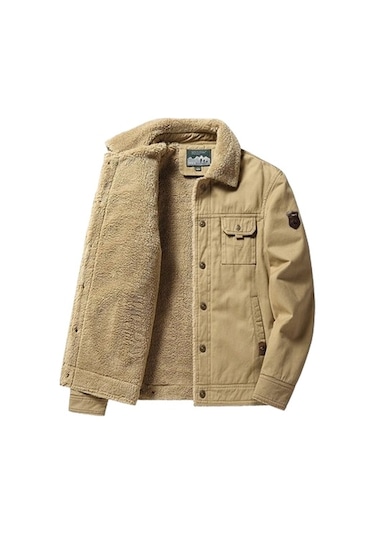 Sımıcg Kalınlaştırılmış Günlük Moda Yaka Ceket + Çorap - Haki