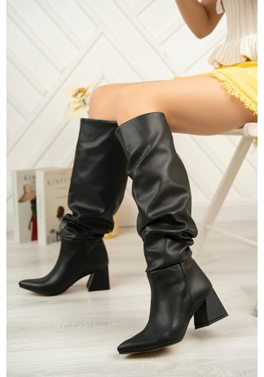 Syt-2002 Siyah Körüklü Kalın Topuklu Günlük Bayan Çizme Resimdeki Renk