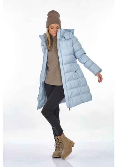 Perspective Kapüşonlu Mavi Kadın Mont 22270550 001
