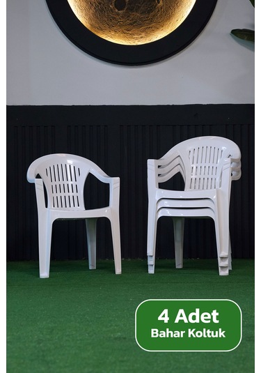 Plastik Bahar Kollu Bahçe Balkon Koltuk Beyaz 4 Adet Beyaz