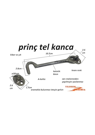 Prinç Paslanmaz Kapı Kilidi Zerze 10cm Krom Nikel Renk Basit Tel