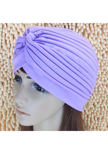 Mor Büyük Elastik Türban Kulak Koruyucu Banyo Unisex Yüzme Havuzu Şapkası Banyo Şapkası Yüzme Kapaklar Dalış Şapkası Mor