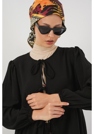 Kadın Önü Bağcıklı Tunik Pantolon İkili Takım 6744 - Siyah Siyah Kadın Önü Bağcıklı Tunik Pantolon İkili Takım 6744 - Siyah Siyah