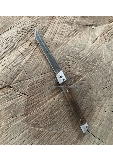 Alaska Damascus Çelik Cep Çakısı Kamp Çakı Avcı Bıçagı Cep Bıçak 22cm Kahve Gri Kahverengi - Gri