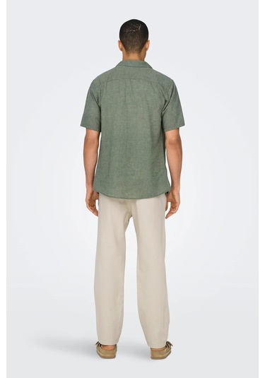 Only & Sons Erkek Onscaıden Kısa Kollu Keten Gömlek 22025116 Yeşil Yeşil