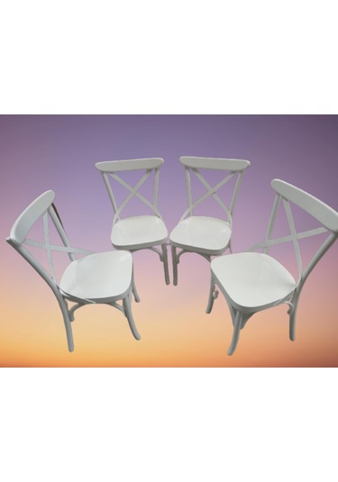 Bengimobilya Sandalye Çapraz Model Klasik Mobilya Kayın Torna Retro 4Adet Parl