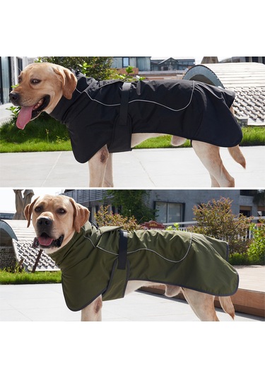 Geeksen Köpek Isılandırıcı Montu - Yüksek Yakalı, Yansıtıcı Şeritli, Su Geçirmez, Kürk Döşemeli, Asker Yeşili L Ya002q031